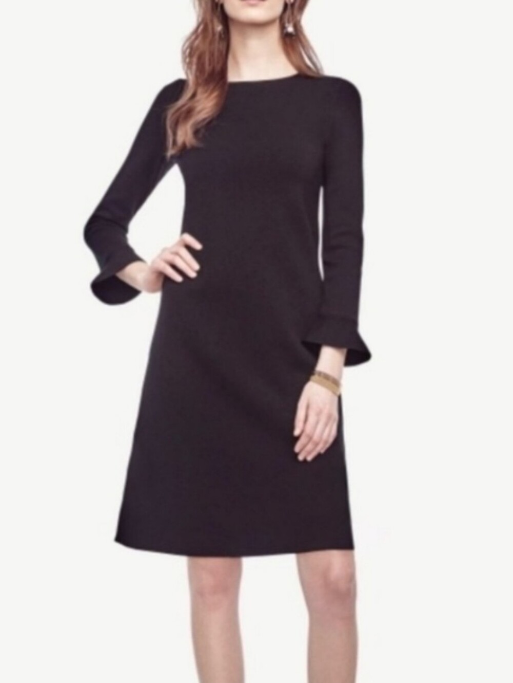 Ann Taylor Black Boatneck Midi Dress with Flared Cuffs